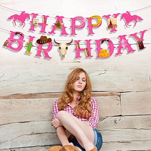 Miniatura 4 de Decoraciones de fiesta temática de vaquera, pancarta de feliz cumpleaños de vaquera, fiesta de vaquero occidental, pancarta de cumpleaños de vaquera