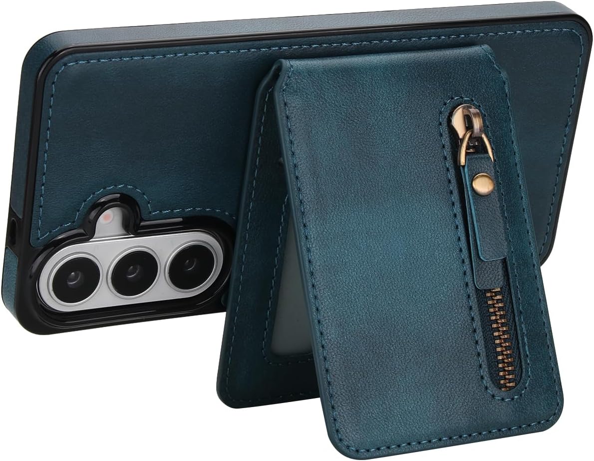 for Samsung Galaxy S26 Detachable Wallet Compatible with Magsafe Wireless Charging Case with Card Holder,Zipper Pocket,Kickstand 2 in 1 Shockproof Case(Blue)