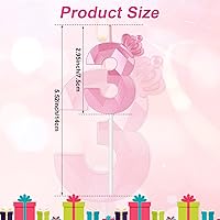Vista 2 de Vela con números, vela de cumpleaños de 2.95 pulgadas, vela de pastel 3D, corona rosa, velas de cumpleaños para niñas, decoración para fiesta