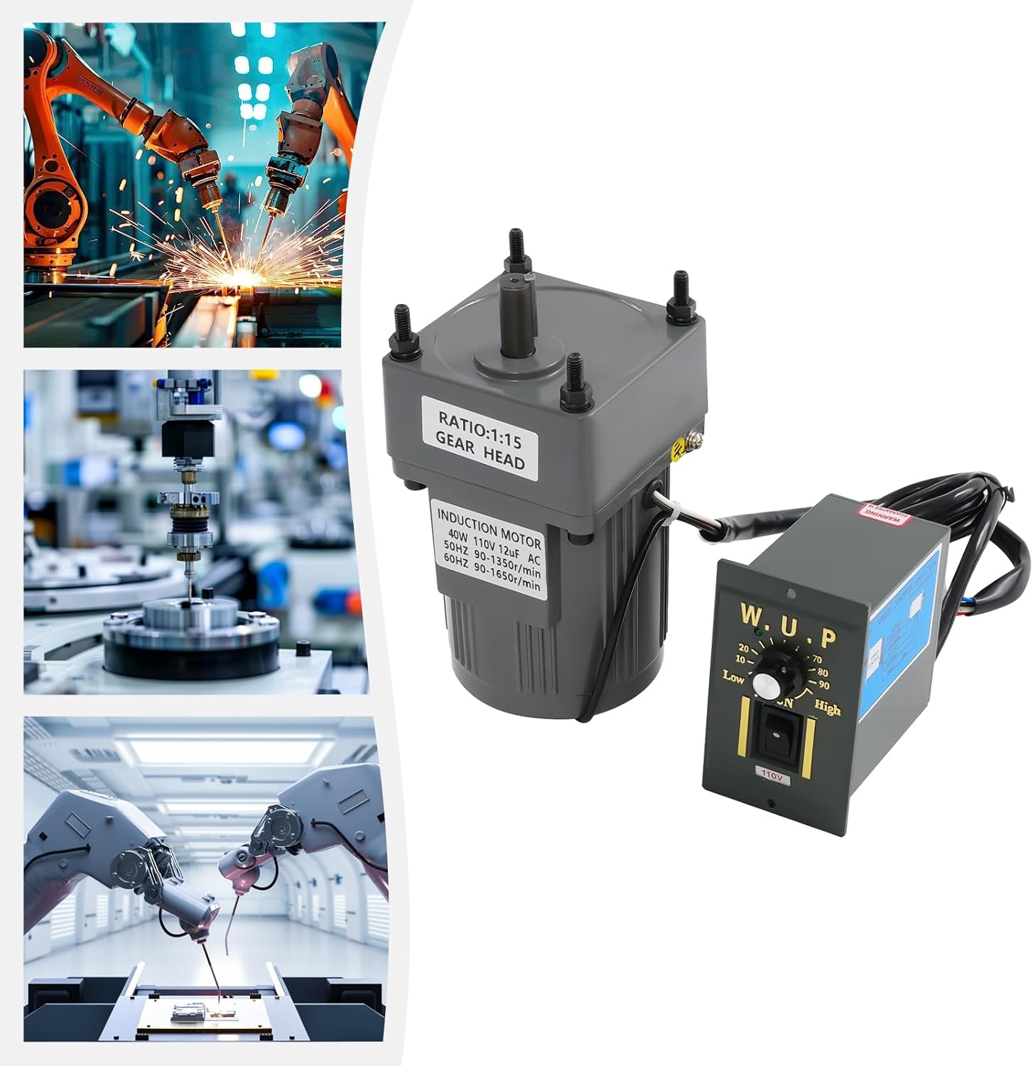 Variable Speed Motor, 110V 40W Variable Speed Gear Reduction Motor with Controller, 15K Adjustable Reversible AC Motor, High Torque Electric Variable Speed Governor Geared Machine