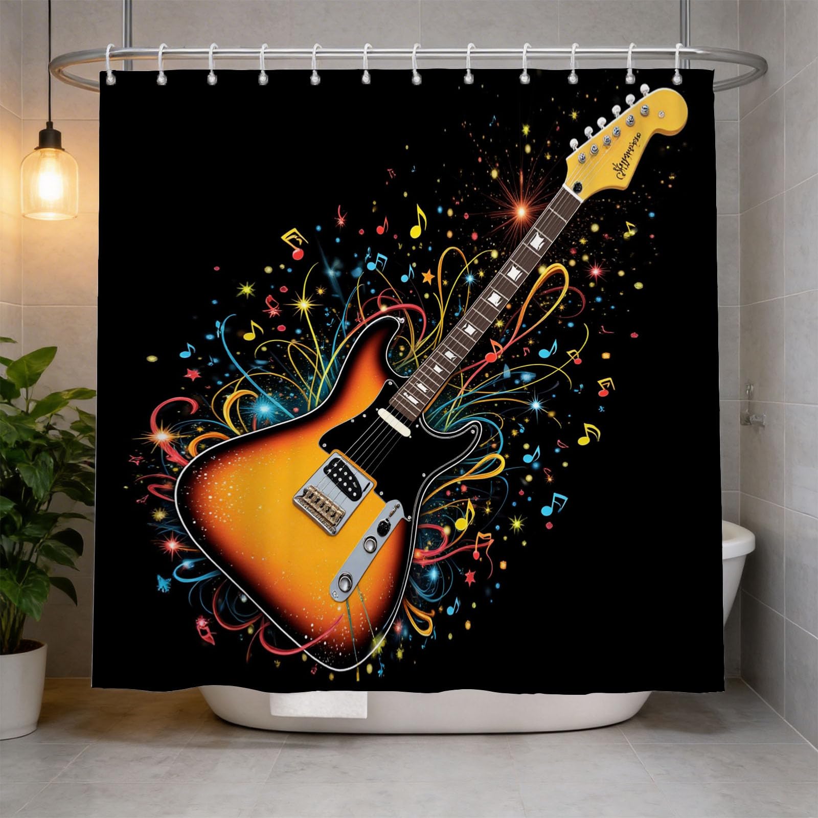 Hongduo 3D Guitar Instruments Shower Curtain for Stalls Bathtubs Cool Bathroom Decor Shower Curtain Set Polyester Fabric Waterproof 120x180cm/48X71 Inch with Hooks