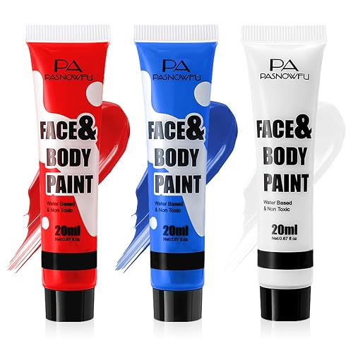 Red White Blue Face Paint, Halloween, Independence Day Body Paint