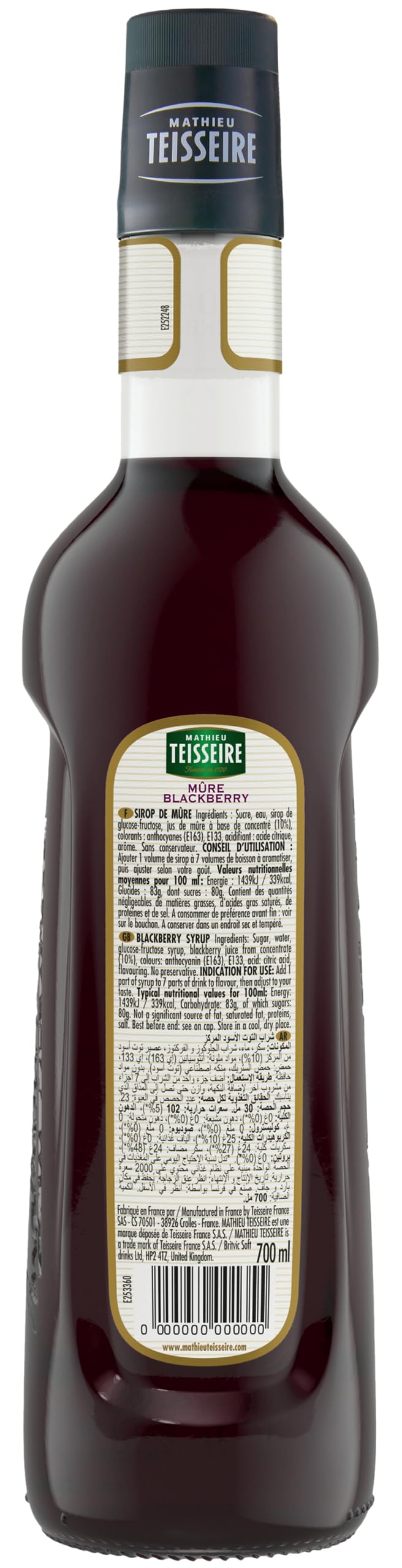 Teisseire Sirop de mûre de qualité professionnelle 70cl