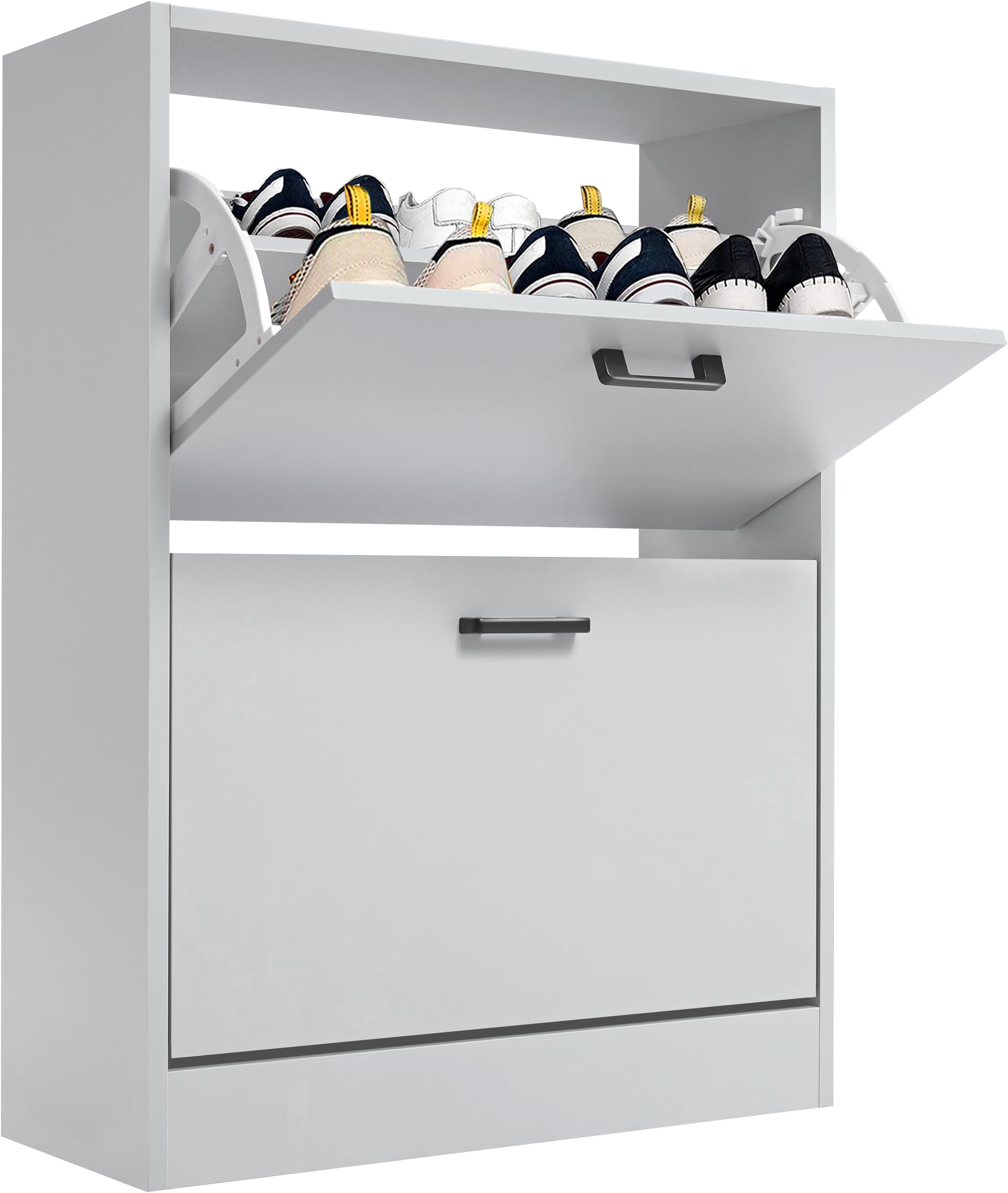 Blisswood 2 Drawer Shoe Cabinet, Wooden Shoe Storage Organiser Cupboard Unit Hallway Furniture, freestanding Entryway 2 tier Modern Shoes Rack Cabinet Footwear Stand for Shoes (Light Grey)