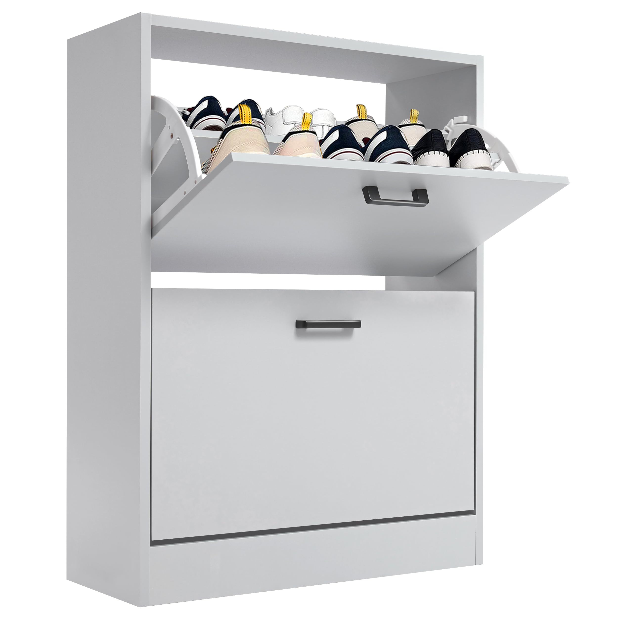 Blisswood2 Drawer Shoe Cabinet, Wooden Shoe Storage Organiser Cupboard Unit Hallway Furniture, freestanding Entryway 2 tier Modern Shoes Rack Cabinet Footwear Stand for Shoes (Light Grey)