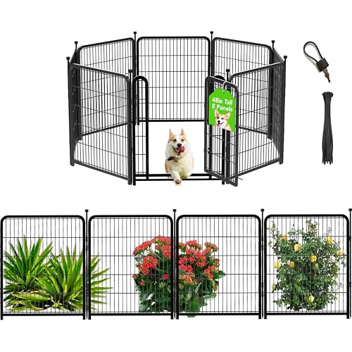 Getlay Dog Playpen 48 inch(H) 8 Panels Total 17.7 Ft(L) Dog Fence Outdoor for Yard. Wide Door Low Threshold，Metal Dog Pen Heavy Duty Pet Puppy Exercise Pen for Rv Camping Garden Yard