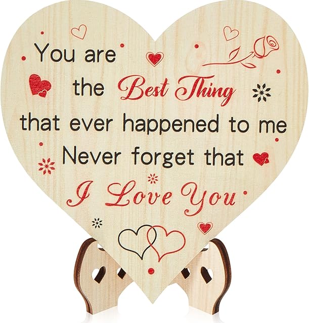 Jetec I Love You Handmade Wooden Heart Shaped Plaque with Sayings Keepsake Sign Anniversary Christmas Valentines Gift For Girlfriend Boyfriend Husband Wife Home Decoration 14 x 14 cm