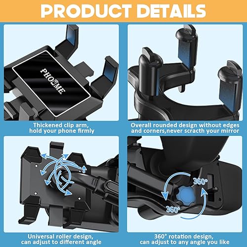 Miniatura 6 de Soporte de teléfono para espejo retrovisor para automóvil, soporte giratorio y retráctil para teléfono de automóvil, soporte para teléfono de espejo