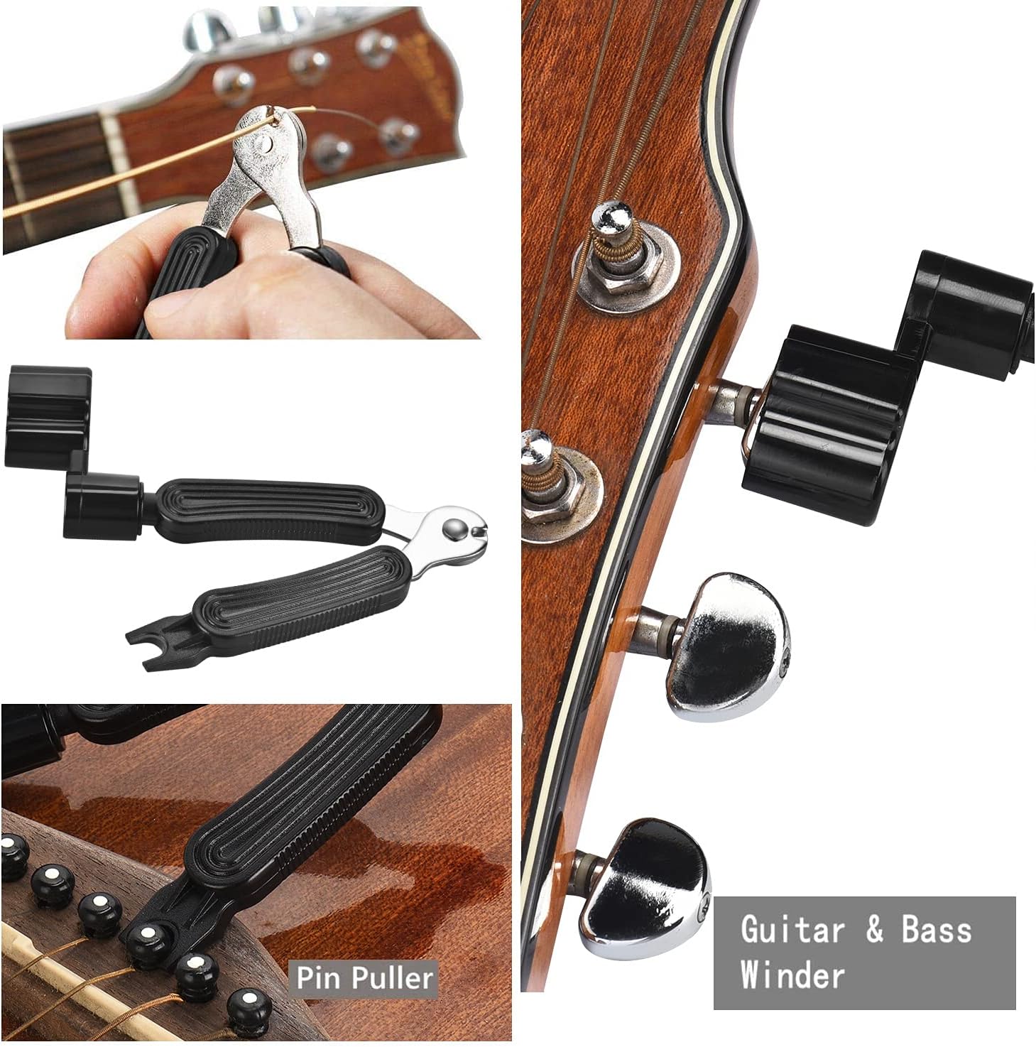 Guitar String Winder Cutter and Bridge Pin Puller, Guitar Repair Tool Functional 3 in 1 (string winder and capo tuner) : Musical Instruments