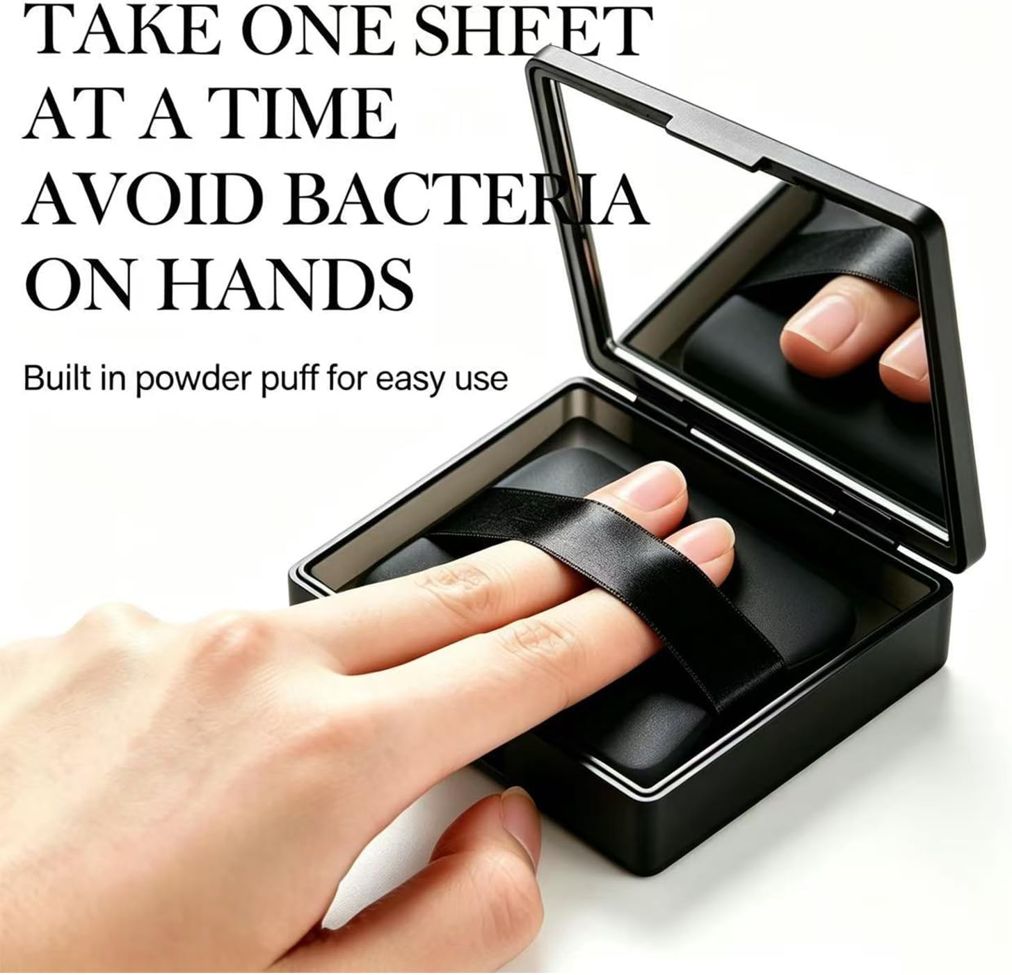 Black Oil Blotting Setting Sheet More Control Oil Keep Fresh Blotting Sheet with Mirror Puff & Recyclable Case 300 Sheets 1 Box 2 Refills