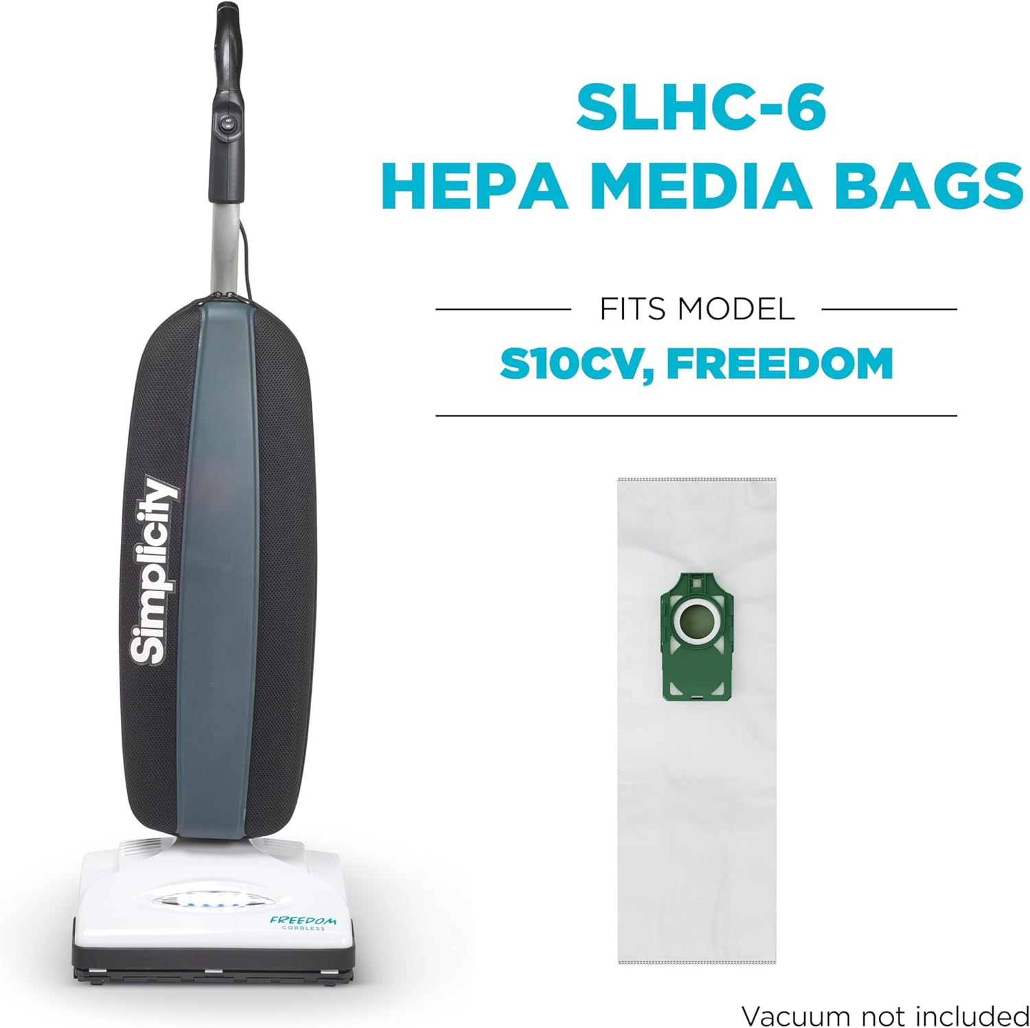 Genuine Simplicity S10 Freedom HEPA Vacuum Cleaner Bags, Odor-Fighting and Charcoal-Infused Vacuum Bags, Six Vacuum Bags for Simplicity Freedom Included