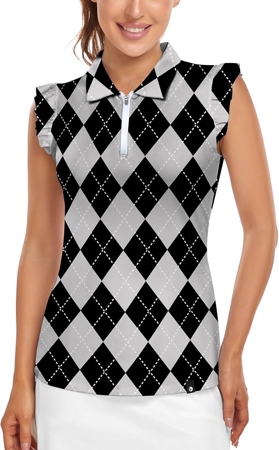 Womens Sleeveless Golf Shirt Ruffle Sleeve Polo Shirts Moisture Wicking Golf Apparel Tennis Shirts Golf Tank Tops
