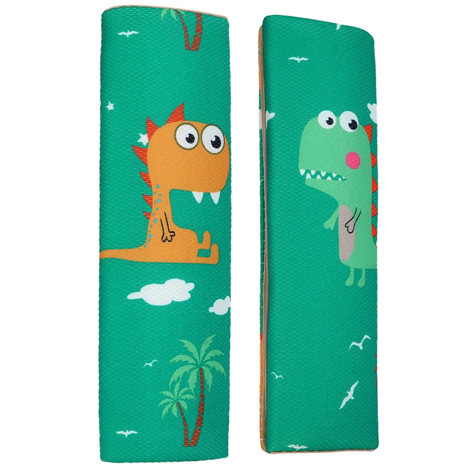 Gurtpolster Auto Kinder, 2 Stück Gurtpolster Kinder mit Dinosaurier Dino Motiv, Sicherheitsgurt Polster für Kinder und Babys- Ideal für jeden Gurt Autositzerhöhungen Kinder Fahrradanhänger (Grün)