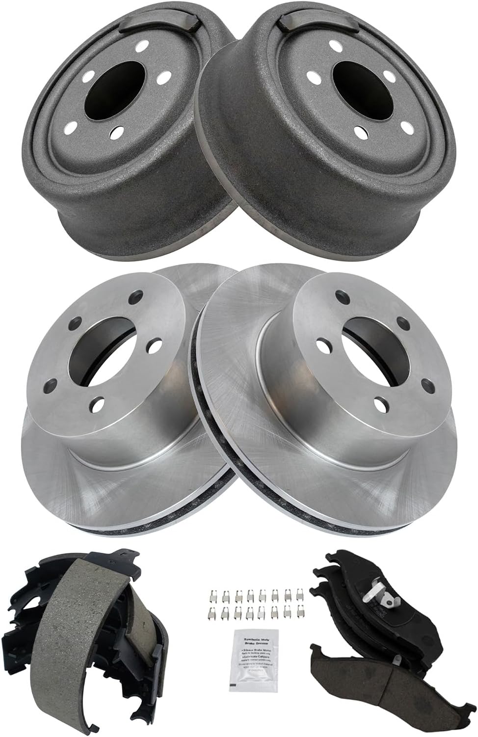 TRQ Front & Rear Brake Pad & Rotor Kit Ceramic Compatible with 1990-1999 Jeep Cherokee 1990-1992 Comanche 1990 Wagoneer Wrangler