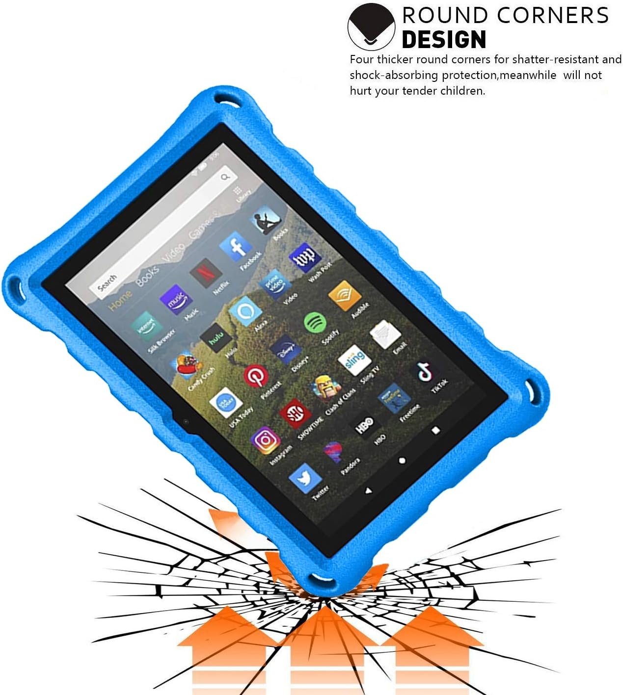 Riaour All-New Flre HD 8 Tablet Case, Light Weight Shock Proof Handle Friendly Stand Kid-Proof Case for Flre 8 inch Display Tablet Cover(Blue)