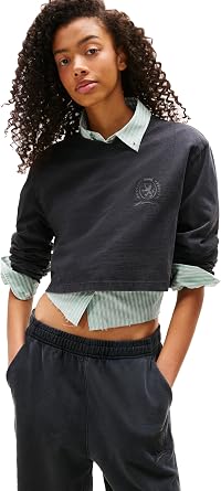 Tommy Jeans Womens Long Sleeve Graphic Tee with Crest Logo