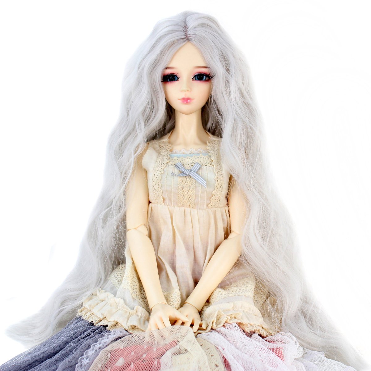 Long Kinky Curly 8-9inch 1/3 BJD MSD DOD Dollfie Doll Hair Wig Centre Parting Hair Accessories Not for Human