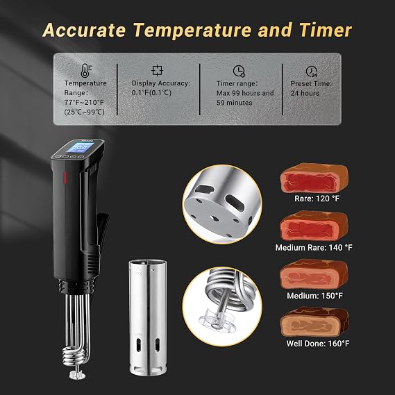 NKBIRD WIFI Sous Vide Cooker ISV-100W, 1000 Watts Fast-Heating W/Free APP | Sous Vide Machine Immersion Circulator w/ 14 Free Preset Recipes , Thermal Immersion w/ Smart Timer, Calibration Function