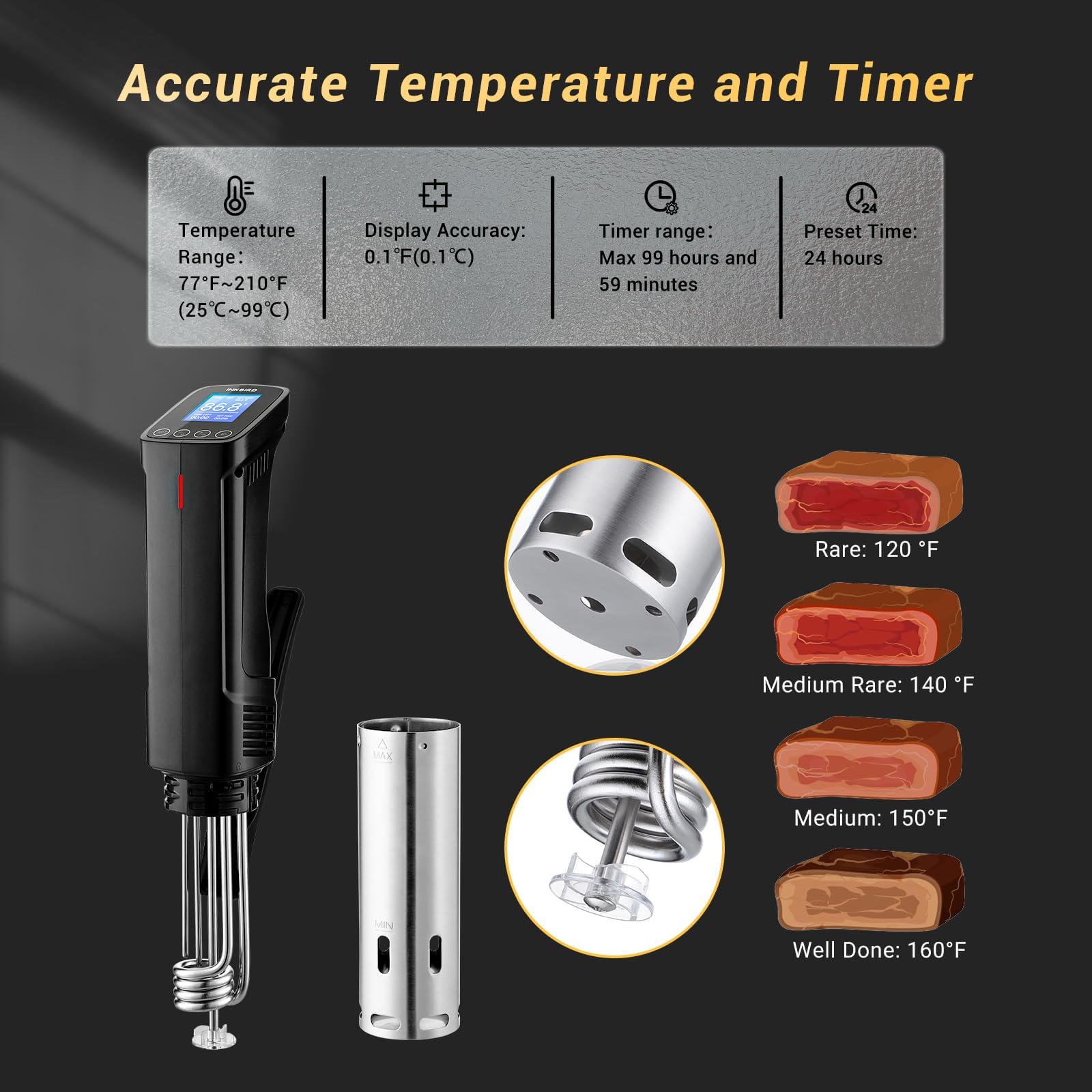 NKBIRD WIFI Sous Vide Cooker ISV-100W, 1000 Watts Fast-Heating W/Free APP | Sous Vide Machine Immersion Circulator w/ 14 Free Preset Recipes , Thermal Immersion w/ Smart Timer, Calibration Function