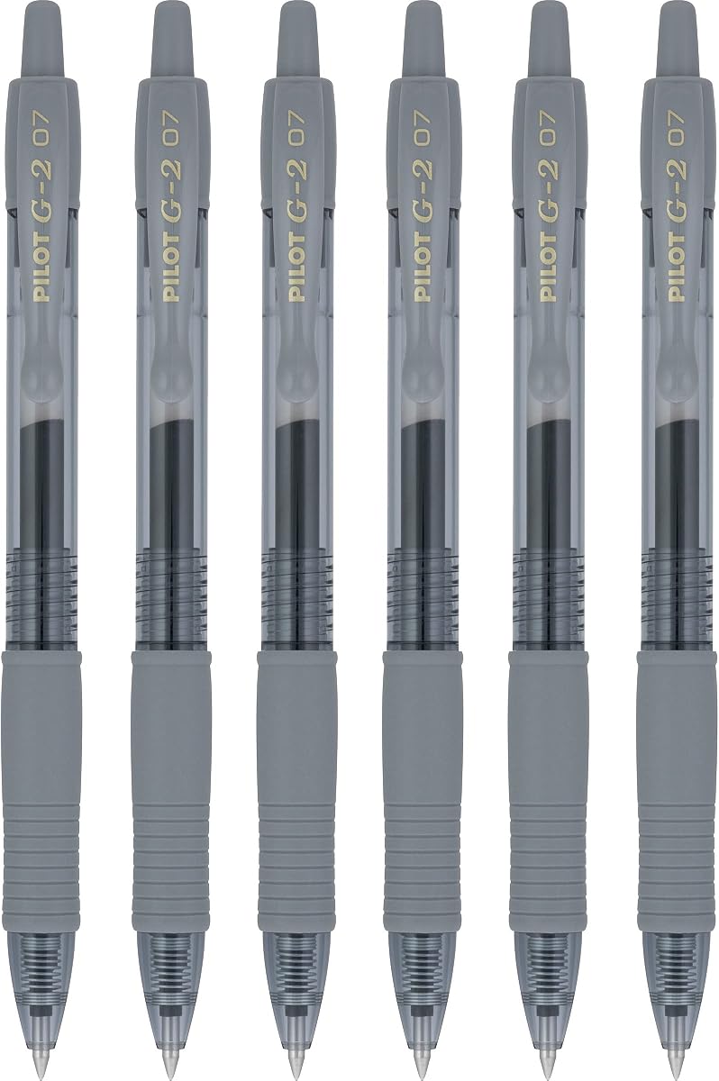 PILOT G2 Premium Refillable & Retractable Rolling Ball Gel Pens, 0.7mm Fine Point, Gray, 6-Pack