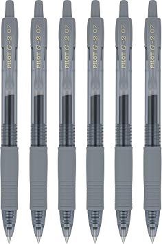 PILOT G2 Premium Refillable & Retractable Rolling Ball Gel Pens, 0.7mm Fine Point, Gray, 6-Pack