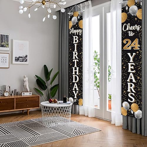 Miniatura 19 de Cartel de puerta de feliz cumpleaños 18 en negro y dorado – Fondo de bienvenida a los dieciocho años de edad, decoración de fiesta de cumpleaños