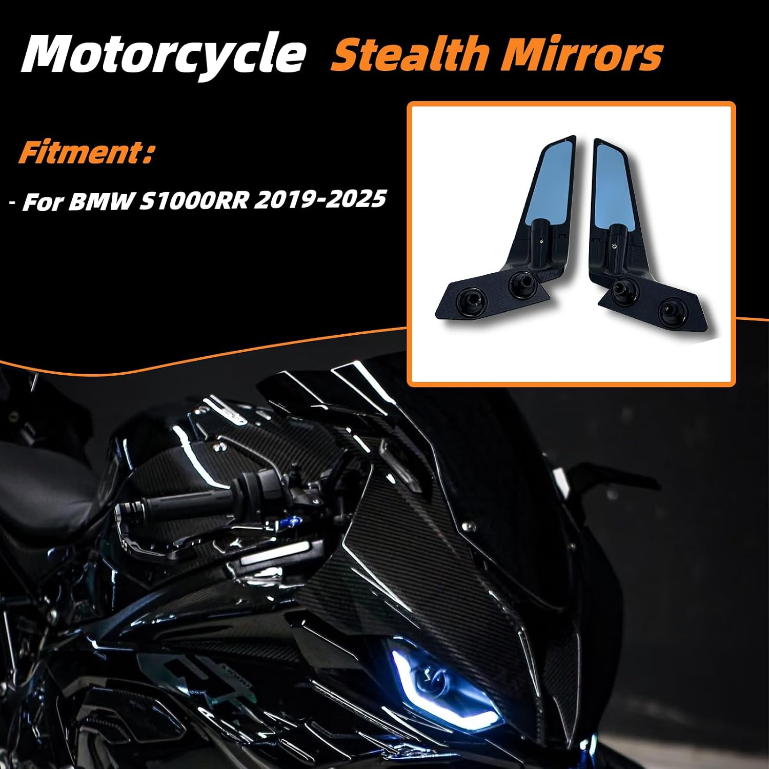 Stealth Mirrors for BMW S1000RR 2019-2025 accessories, Winglet Mirrors made of CNC Aluminum#Angle adjustable#wind wing rearview mirror