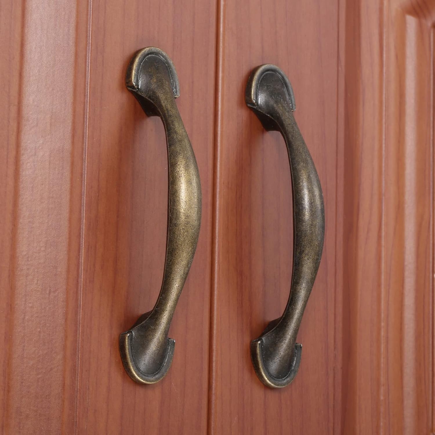 dophee 4Pcs Antique Bronze Cabinet Pulls, Arch 3” Hole Spacing Kitchen Cabinet Handles for Closet Door Drawer Cupboard Wardrobe Dresser with Screws, 116x22mm/4.57"x0.87"