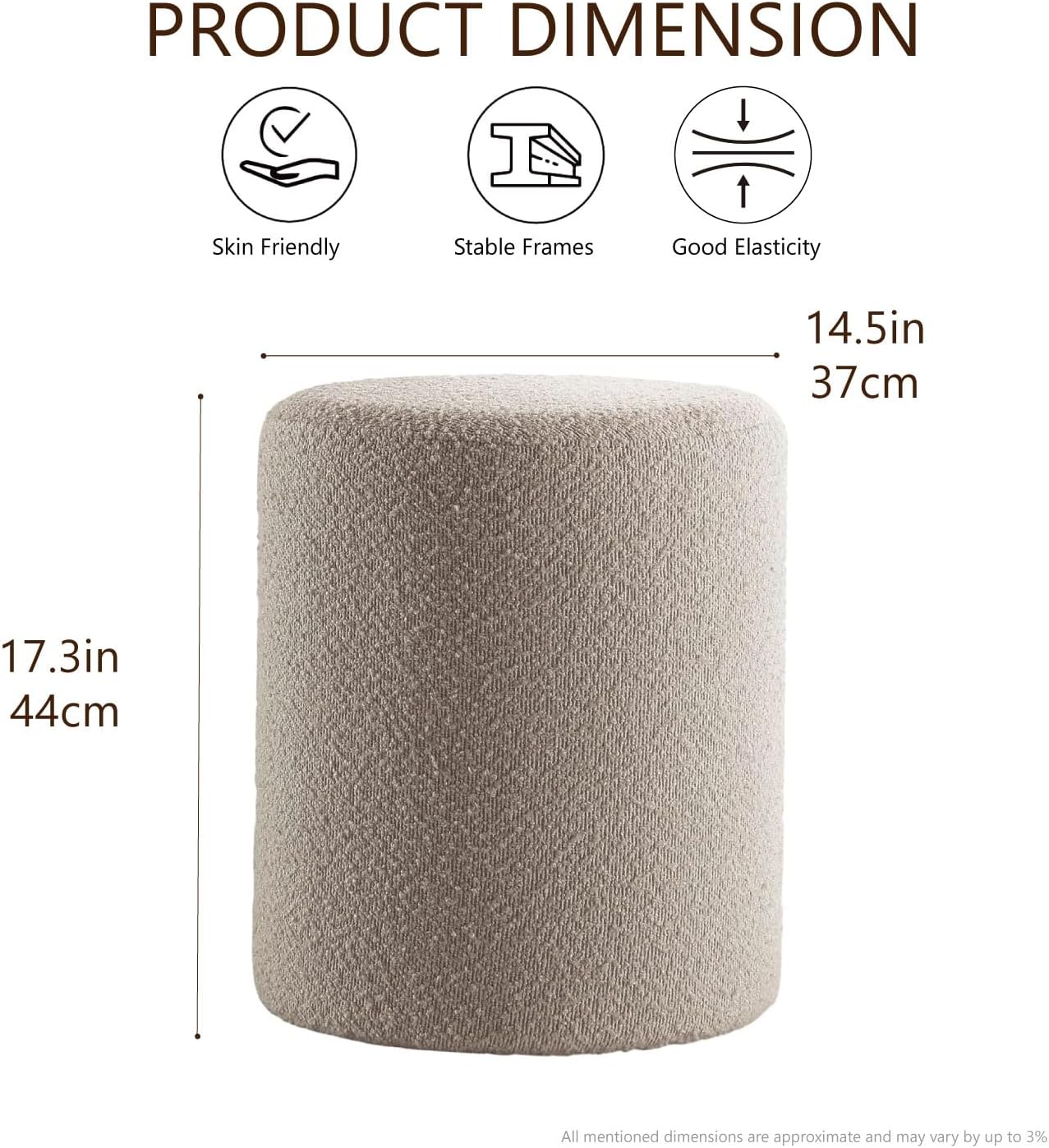 Get Set Style Modern Round Ottoman with Soft Padded Seat, Multifunctional Vanity Stool for Makeup, Upholstered Footrest Stool Ottoman Foot Stool for Living Room, Bedroom