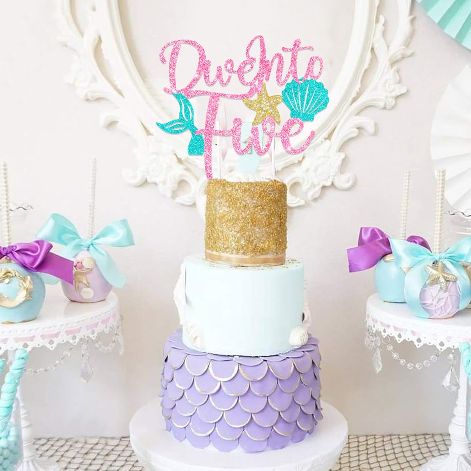 Mermaid 5th Birthday Decorations Dive Into Five Cake Topper for Girl Mermaid Birthday Cake Decoration Dive Into Five Birthday Decoration Under The Sea Party Supply for 5th Bday