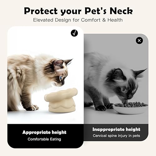 Miniatura 4 de Cuenco de cerámica en forma de nube para gatos, diseño elevado para gatos y gatitos de interior, plato inclinado antivómitos poco profundo con