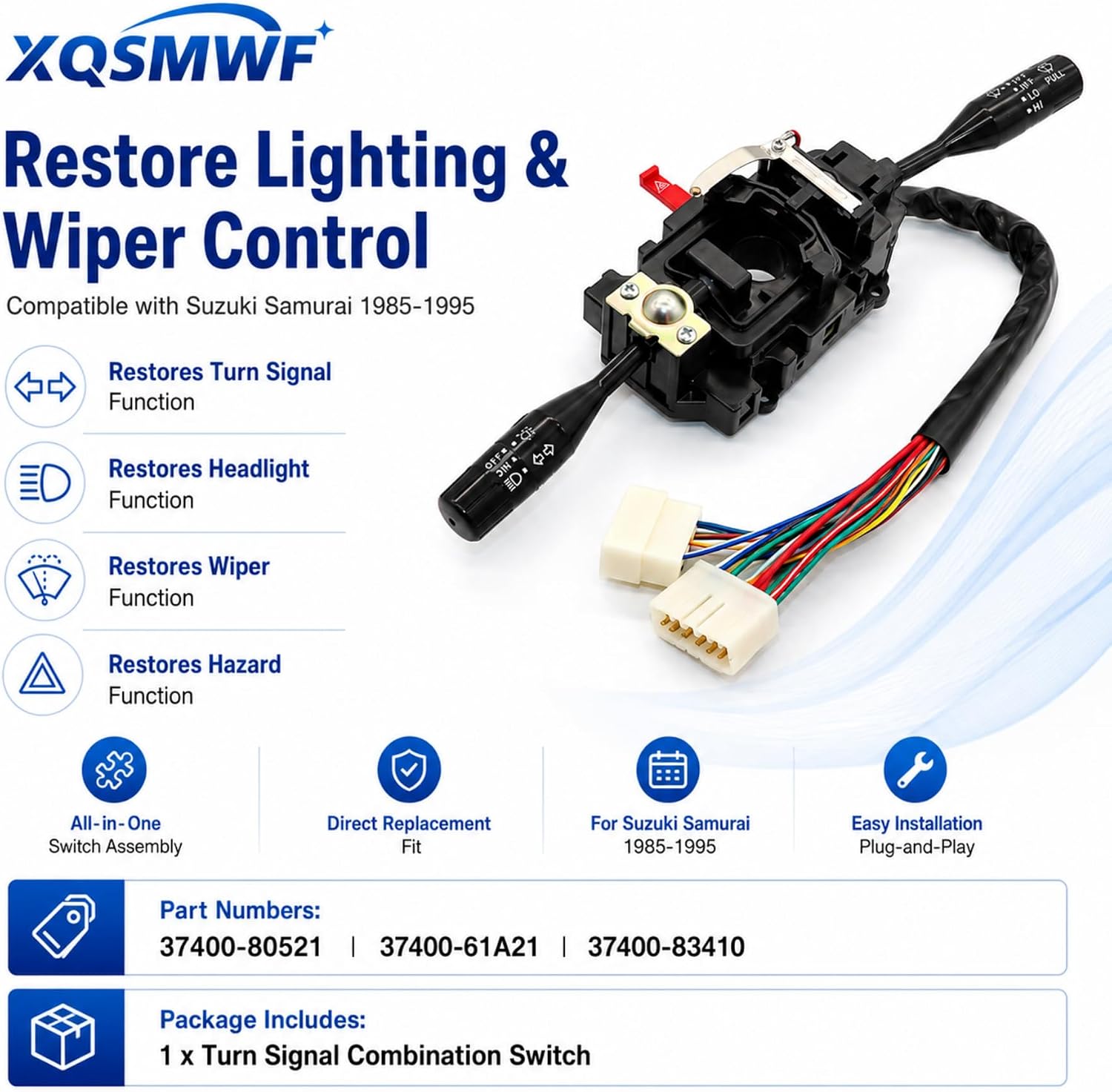 XQSMWF LHD Headlight Blinker Turn Signal Combination Switch 37400-80521 Fit for Suzuki Samurai 1985-1995#37400-83410 37400-61A21 Turn Signal Switch Headlight Dimmer Controller Wiper Windshield Switch
