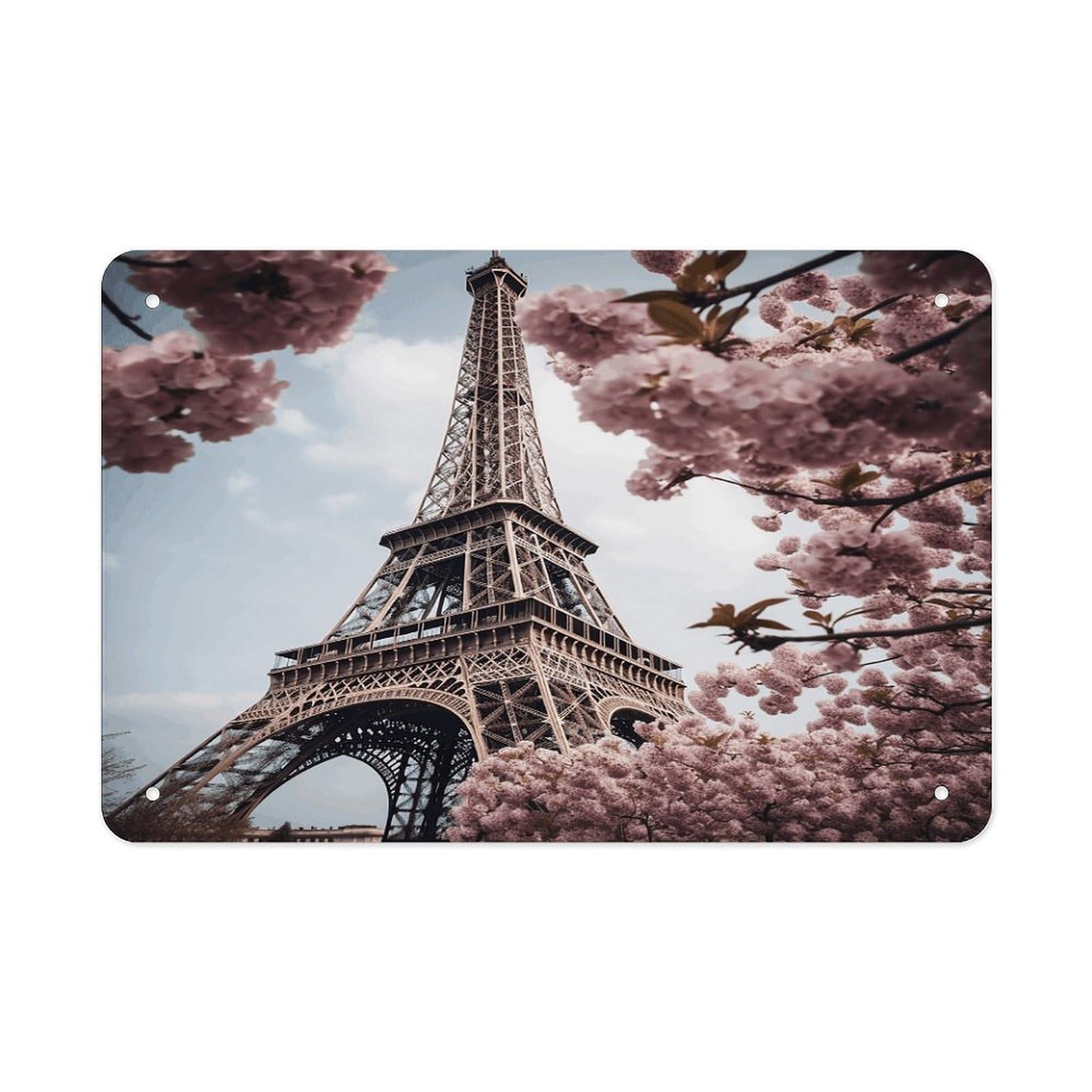 Fodpand Style Eiffel Tower Blossoms Wall Art Metal Signs Tin Sign