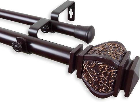 1" Jypsiere Double Curtain Rod 28-48 inch - Mahogany
