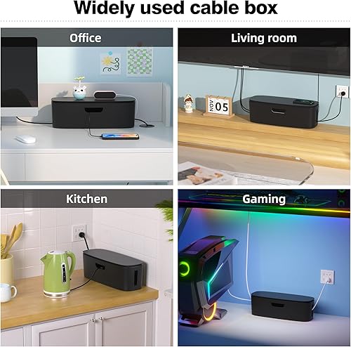 Miniatura 7 de Caja organizadora de cables, caja organizadora de cables grande para ocultar la regleta de alimentación y debajo del escritorio, caja organizadora