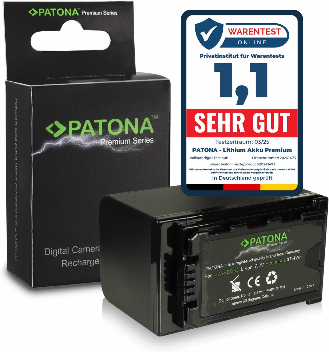 PATONA Premium VW-VBD58 Akku 5200mAh – Ersatz für Panasonic VW-VBD58, VW-VBD29, VW-VBD78, AG-VBR59, AG-VBR89, CGA-D54 – für AG-AC8, AC30, CX350, DVX200, UX180, HC-X1, X1000, MDH2 – für Lange Drehs