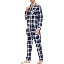 MoFiz Mens Cotton Pajamas Sets Sleepwear Long Sleeve Button Down Loungewear with Pants Soft Pjs Lounge Set with Pockets