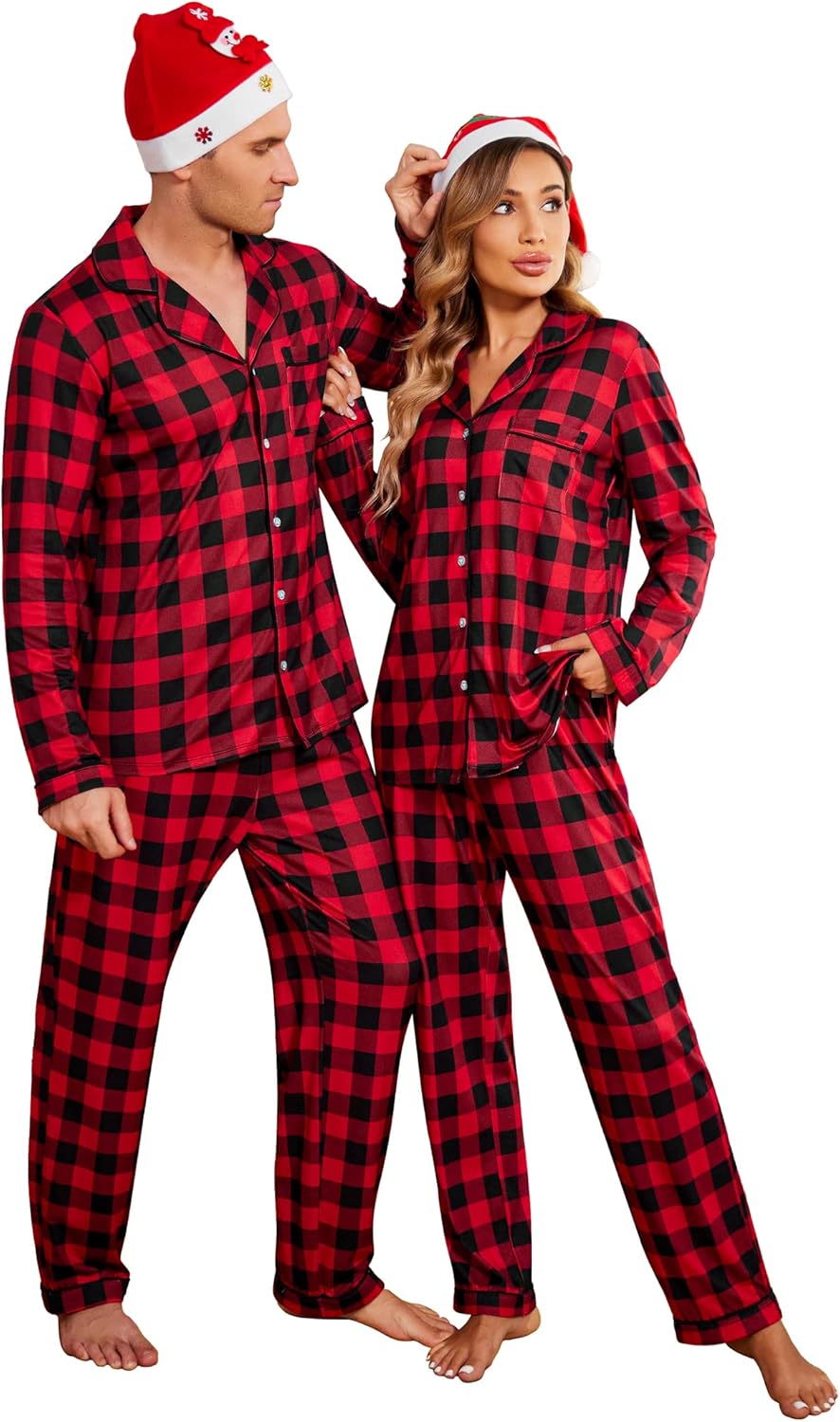 Ekouaer Christmas Family Matching Pajamas Long Sleeve Button Down Pj Set Festival Party Sleepwear