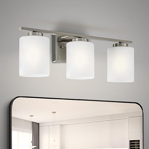 Miniatura 15 de ASD Accesorio de iluminación de tocador de montaje en pared de 3 luces Enchufe E26 de 60 W de 120 V Compatible con bombillas LED, Níquel