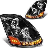 Vista 1 de Auto Dynasty Faros de proyector de señal de giro secuencial LED de halo dual DRL compatibles con Volvo VN VNL 300 400 430 630 740 04-18, carcasa