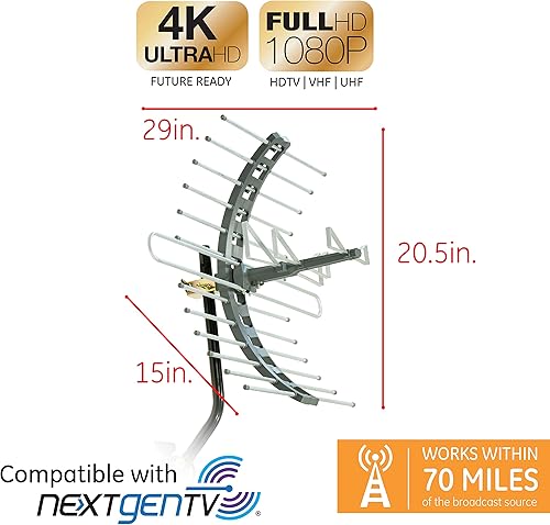 Miniatura 3 de GE - Antena de TV digital HD para exteriores, antena de TV inteligente de largo alcance, compatible con 4K 1080P HD Smart TV VHF UHF, montaje J