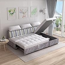 Bryan 4 Seater L Shape Sofa Cum Bed RHS in Cream & Light Grey Color, Fabric Sofa Set for Living Room, Couch Sofa for Living Room, Four Seater Sofa