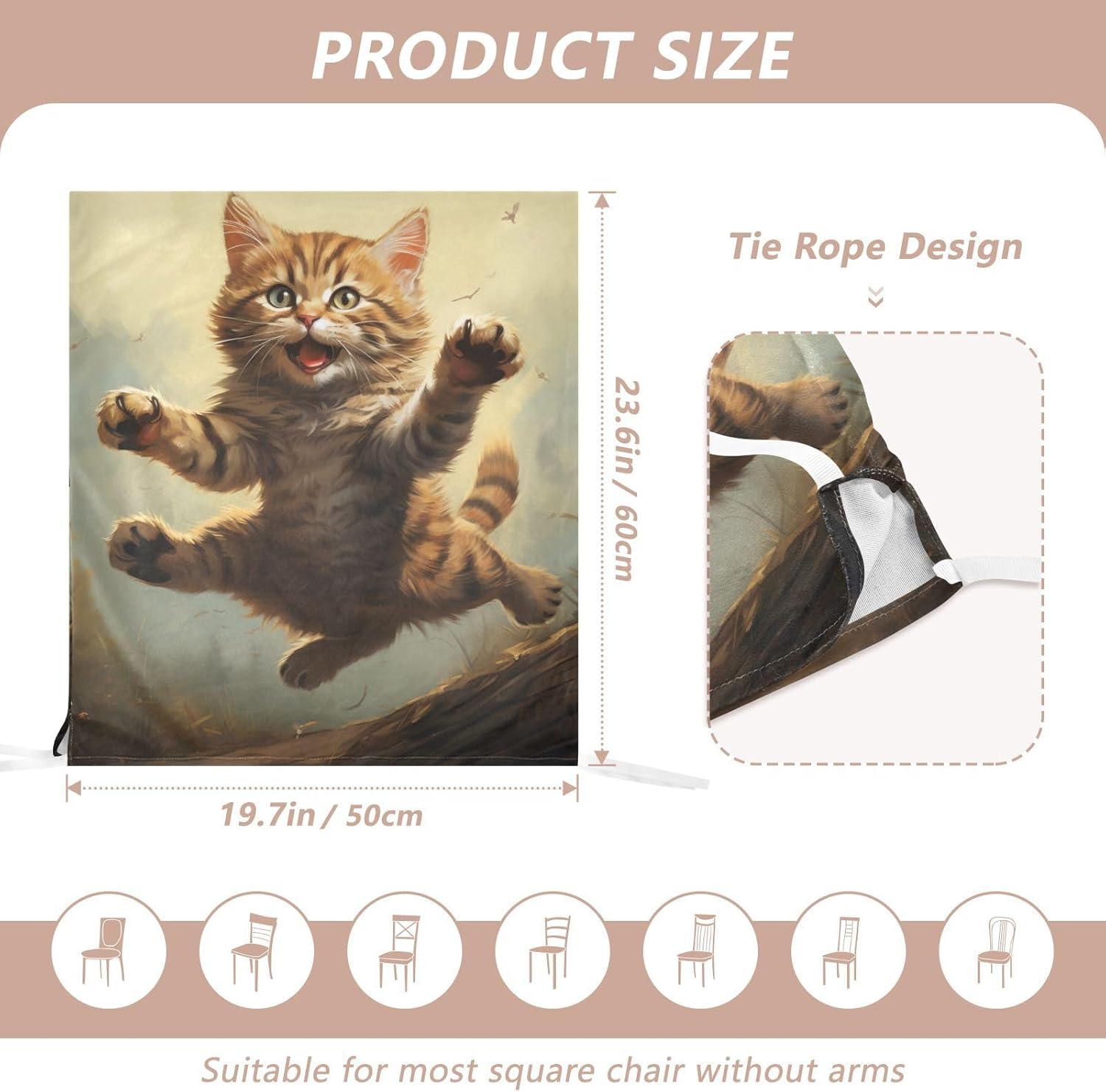 ALAZA Happy Jumping Cat Chair Back Cover Set of 6, Washable Reusable Removable Chair Slipcovers Decorative Chair Cover for Home Kitchen Wedding Party