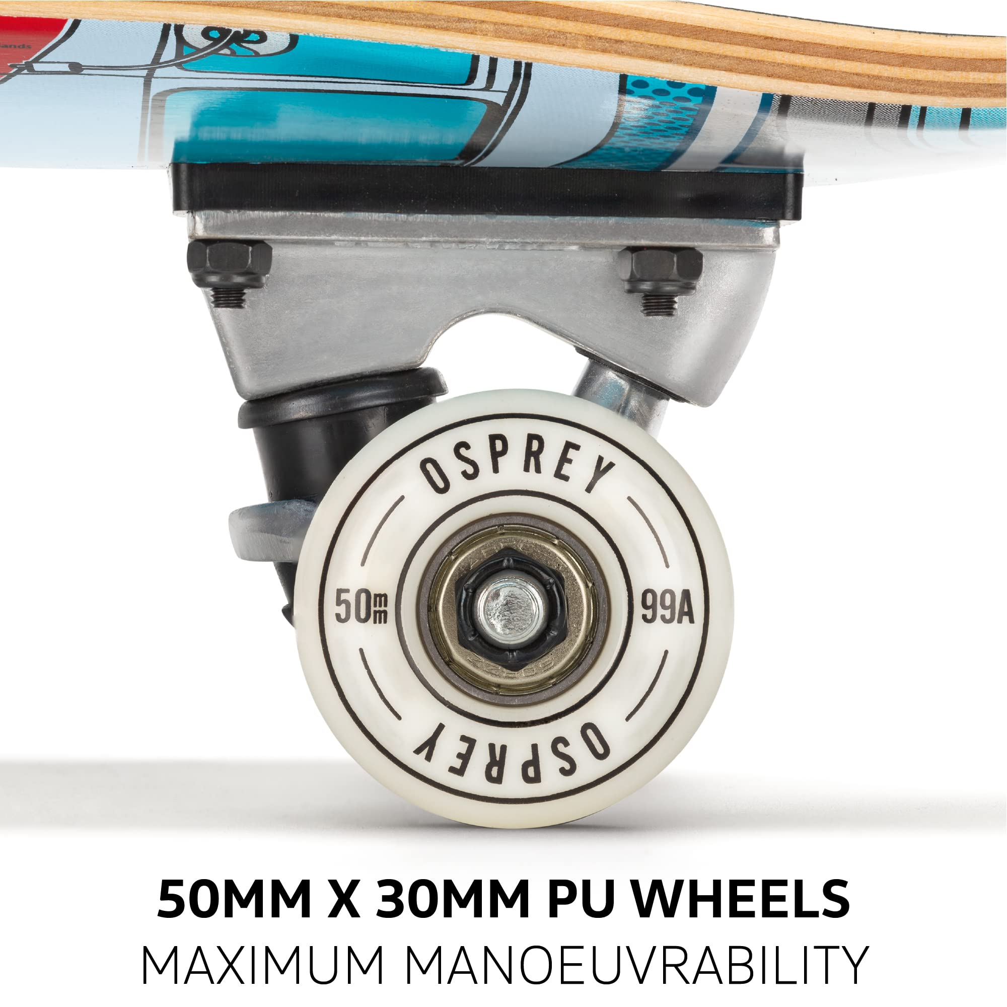 Skateboard Osprey Volkswagen – Double Kick, Concave, Roulements ABEC 7, Poids Max 100 Kg – Officiel VW