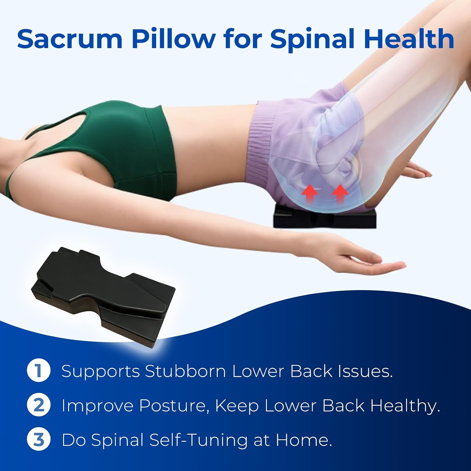 Sacrum Wedge for Pelvic Tilt Support, Lower Back & Neck Stretching | Firm sacrum wedge with 3 contoured surfaces for pelvic, lower back, upper back and neck stretching; lightweight 3.5 oz.
