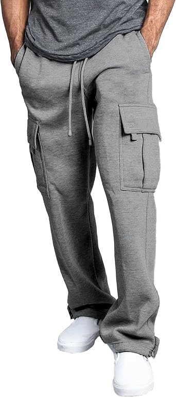 Mens Baggy Straight Leg Casual Pants Drawstring Loose Fit Casual Pants Outdoor Hiking Cargo Trousers
