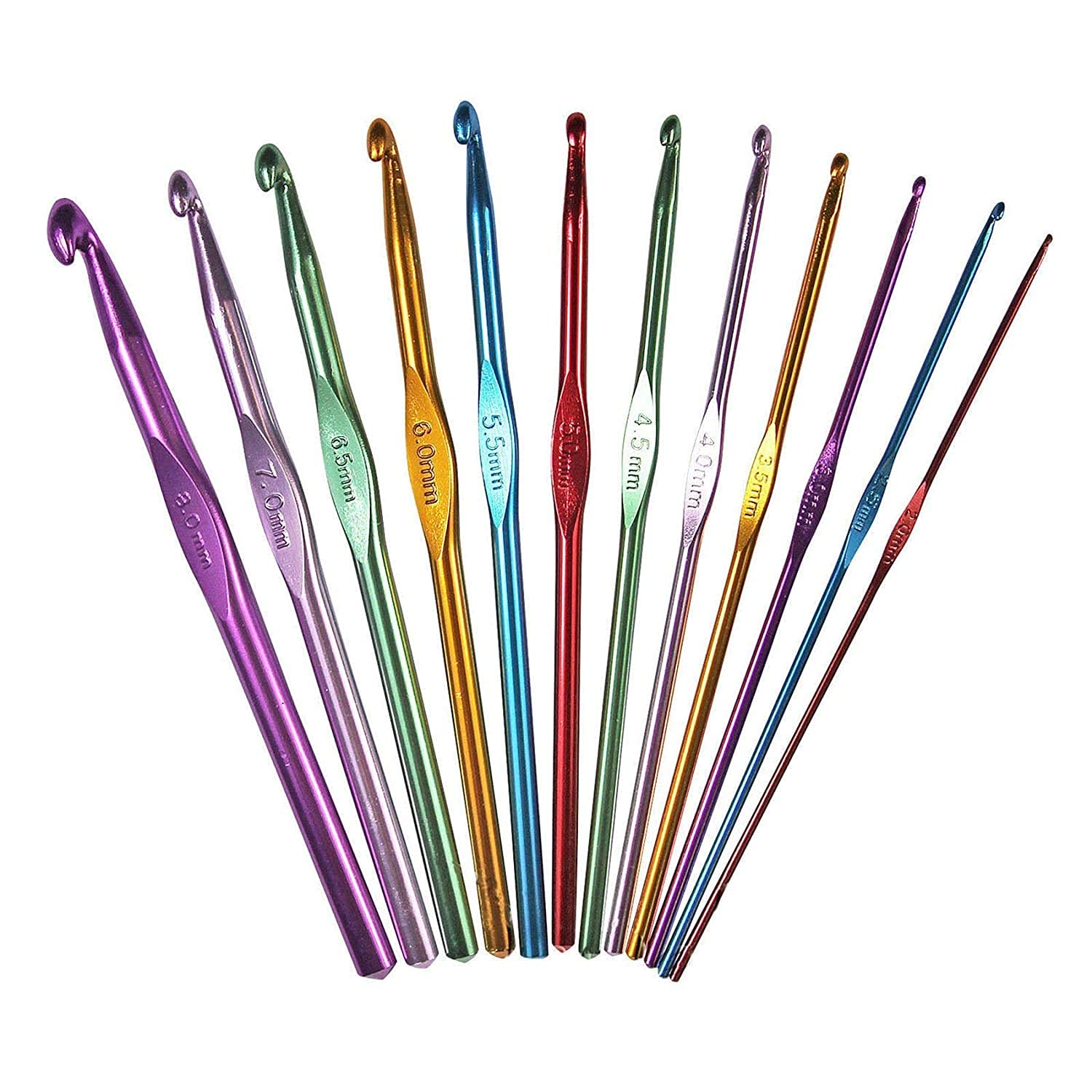 12 Multicolor Aluminium Crochet Hook Knitting Needle Set for Sewing Craft Yarn Sweater Woolen Cloth (Size from 2.0mm to 8.0mm) Set of 12pcs-image-24