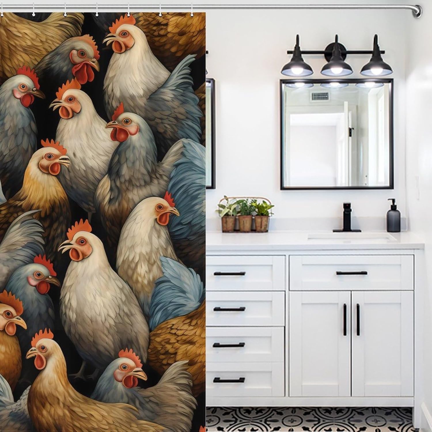 Colour Chickens Funny Shower Curtains Washable Bath Curtain Liner with Hooks for Bathroom Bath Tubs