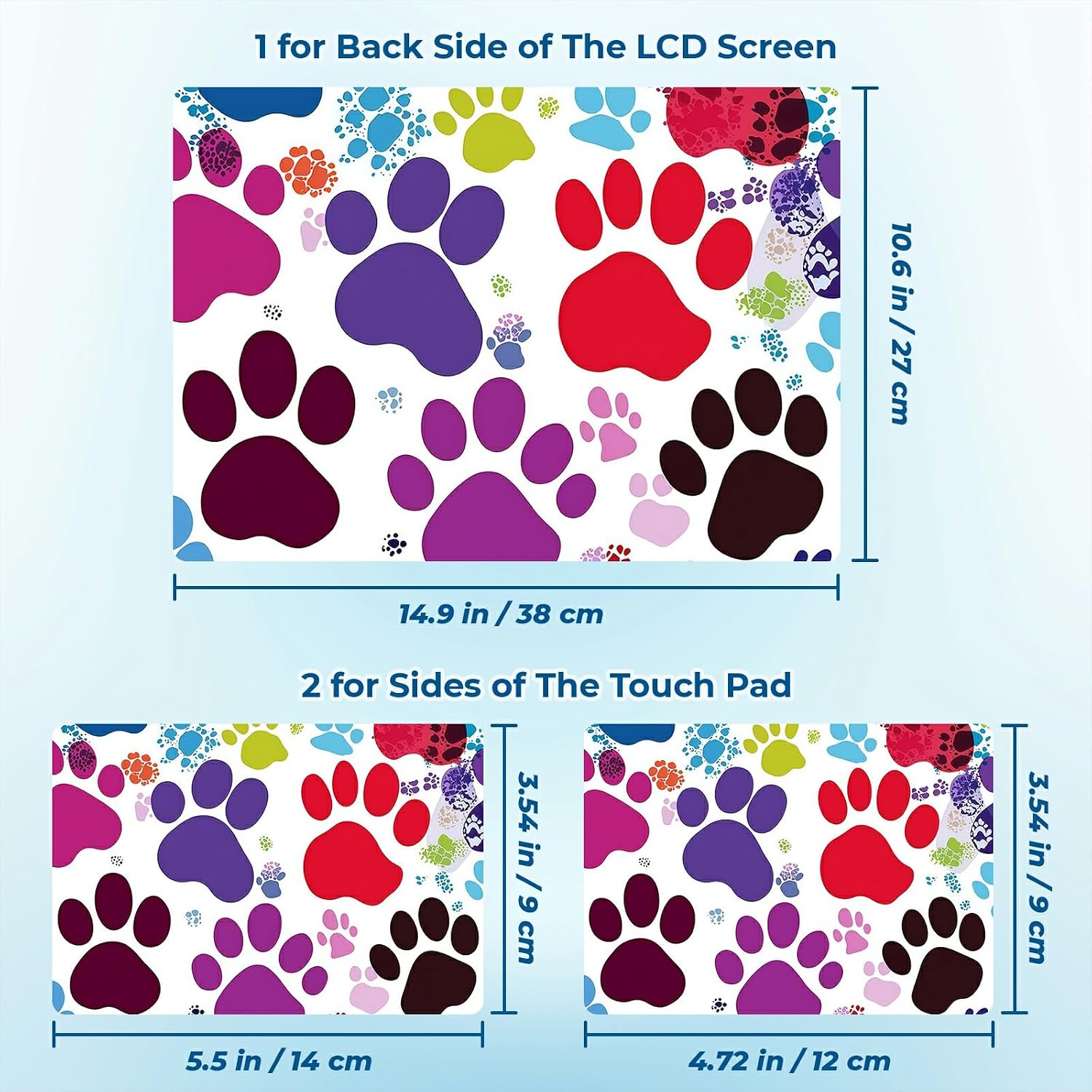 Reusable Universal Laptop Skin Sticker, Cut to Fit for 11.6–15.6 Inch Laptops, Waterproof Protective Film, No-Residue - Colorful Dog Paws