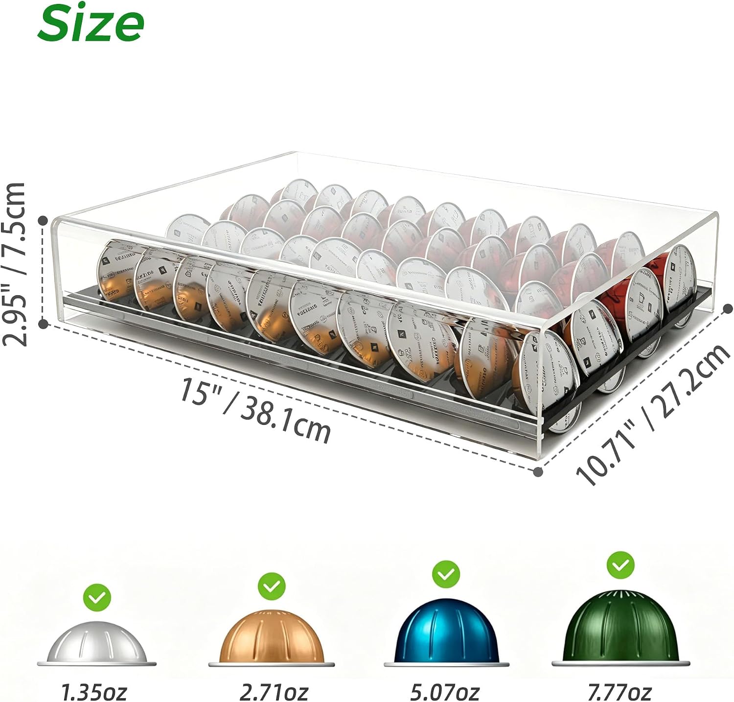 Lovemolly Acrylic Capsule Drawer for Nespresso Vertuo, 40 Pod Coffee Organizer with Thickened Shelf Hold Up to 22 lbs, Countertop Storage Fits Under Coffee Maker, 15"L x 10.7"W x 2.9"H